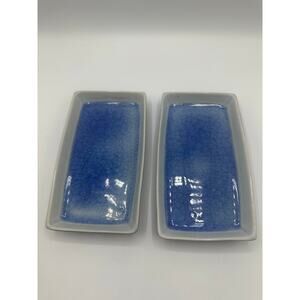 Pier 1 Japanese Stoneware Sushi Plates Set of 2 Blue & White EUC